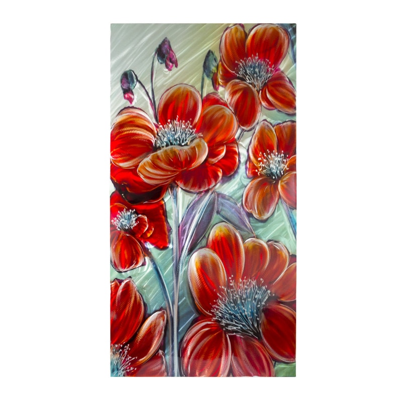 Tablou ''Maci rosii'' - Floral 04, realizat manual din aluminiu, 60 x 120 cm