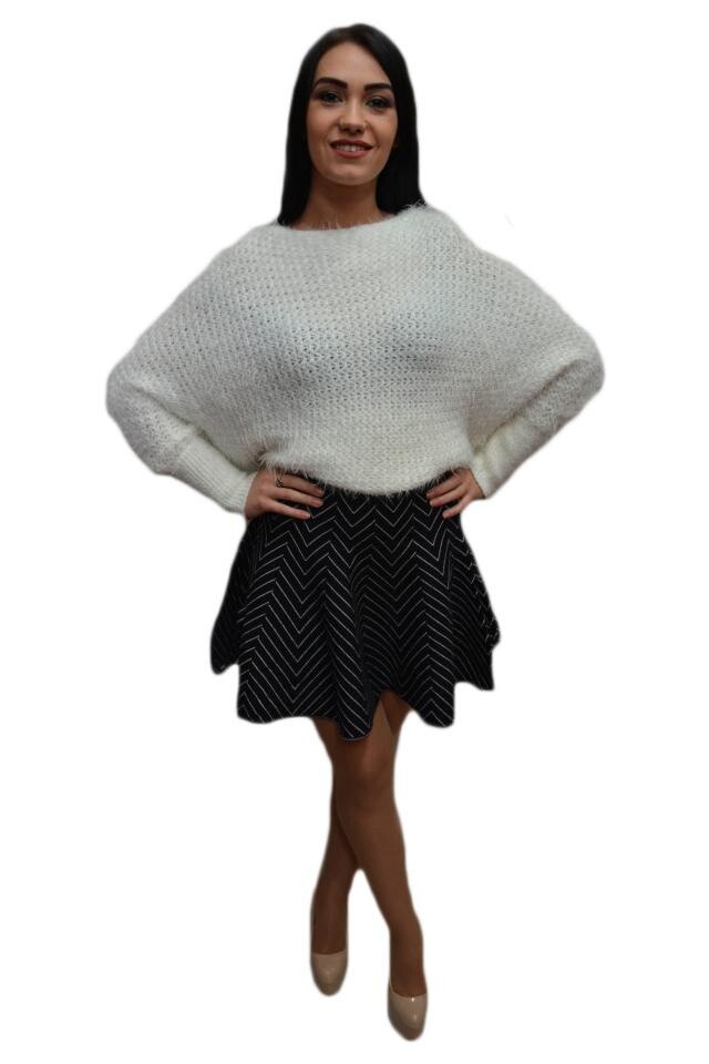 Fusta trendy cu croi in clin si talie medie,D&J Exclusive, Negru/Alb