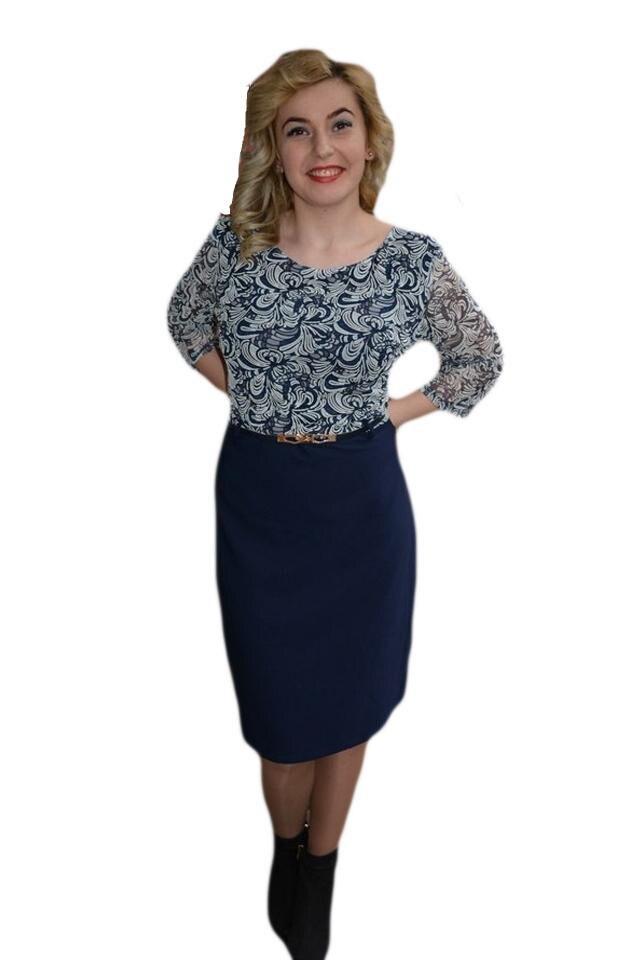 Rochie casual cu curea ingusta in talie, D&J Exclusive, Bleumarin/Alb