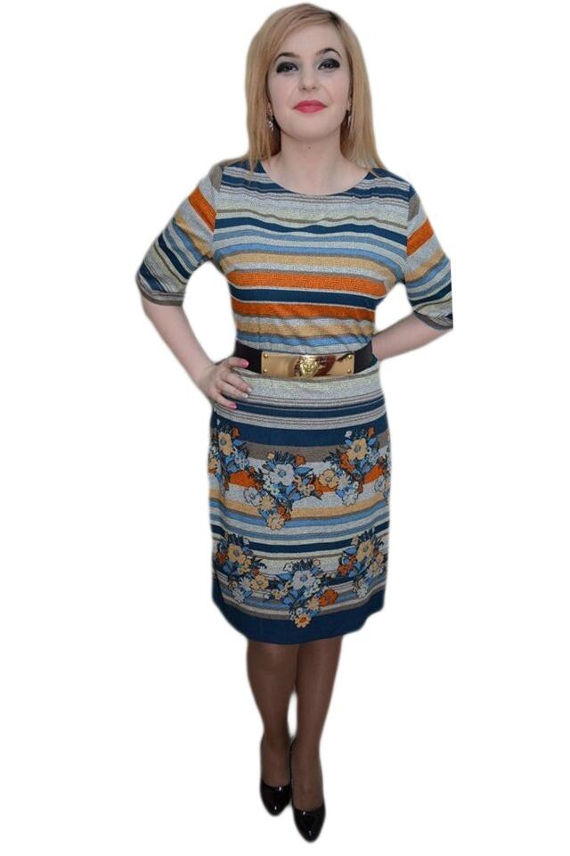 Rochie cu maneca trei-sferturi, D&J Exclusive, Albastru marin