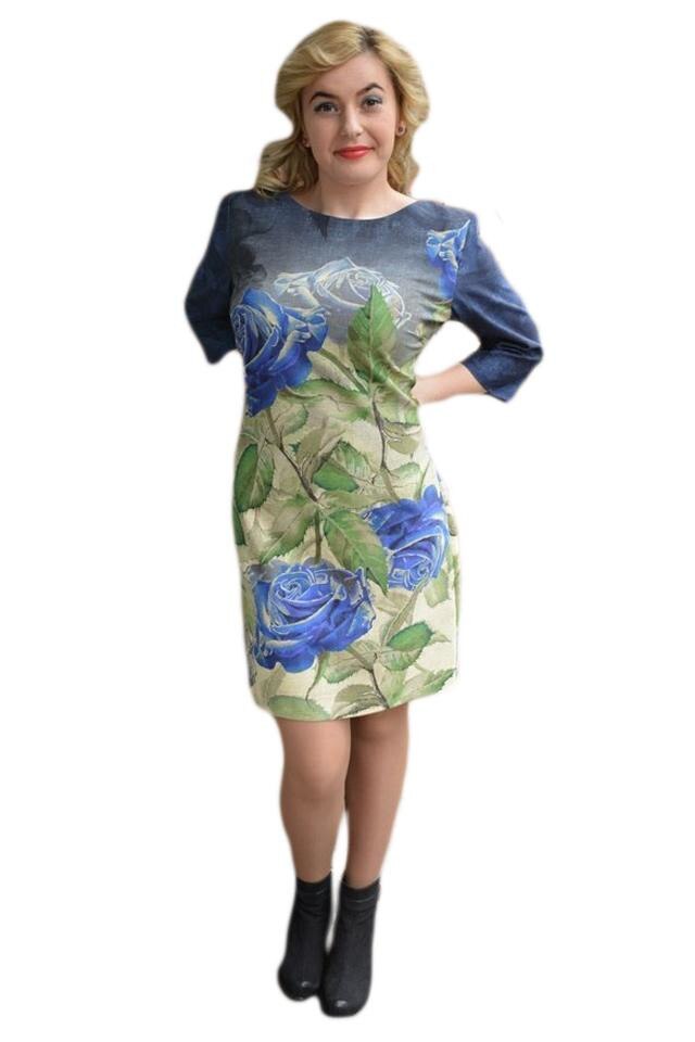 Rochie deosebita cu imprimeu floral , D&J Exclusive,, Bleumarin/Verde