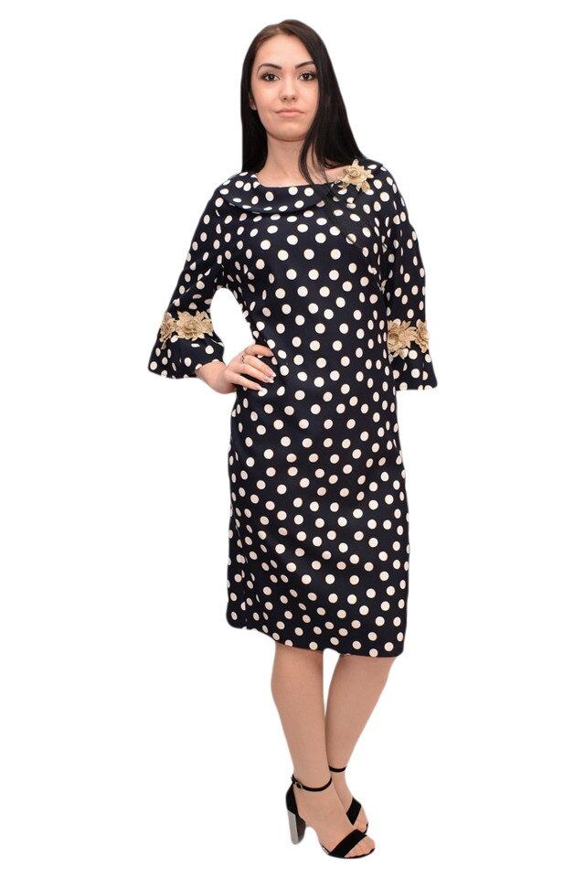 Rochie eleganta de dama usor elastica , D&J Exclusive, Negru-Auriu