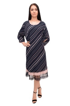 Rochie din voal, cu imprimeu de dungi oblice , D&J Exclusive, Bleumarin Rochie din voal, cu imprimeu de dungi oblice , D&J Exclusive, Bleumarin