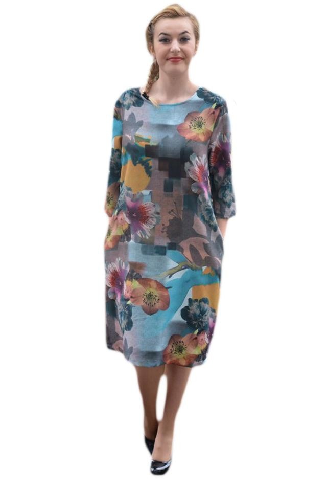 Rochie tinereasca de zi, design de flori, D&J Exclusive, Turcoaz
