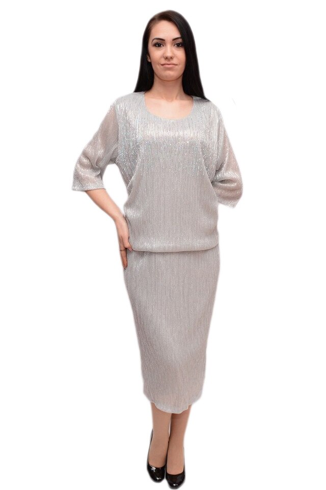 Rochie moderna cu aspect bluzat, cu decolteu mic , D&J Exclusive, Argintiu