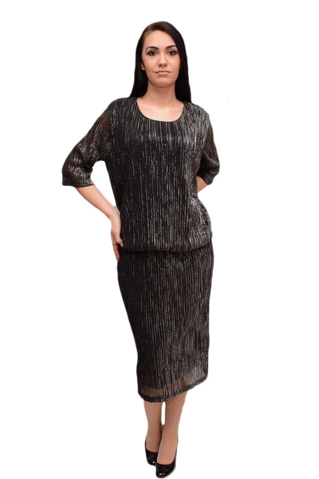 Rochie moderna cu aspect bluzat, cu decolteu mic , D&J Exclusive, Negru-Argintiu