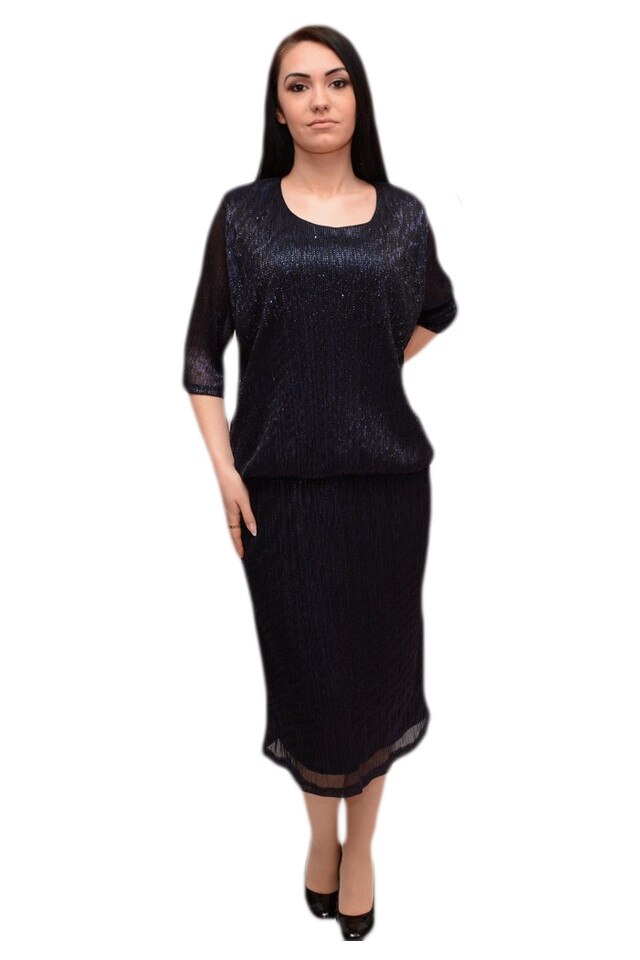 Rochie moderna cu aspect bluzat, cu decolteu mic , D&J Exclusive, Bleumarin