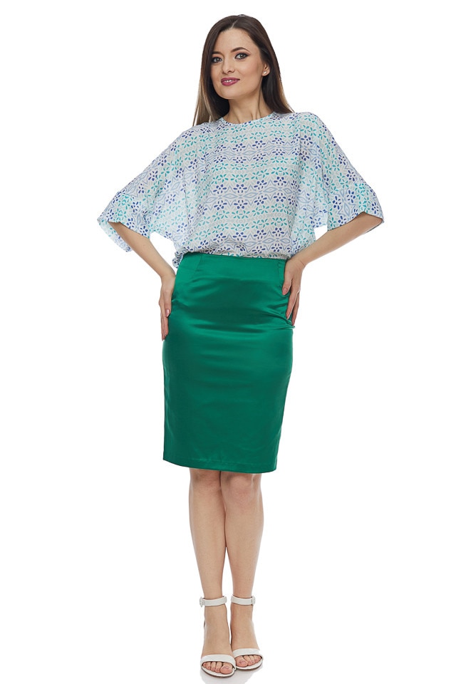 Bluza imprimeu croi larg bleu, Bleumarin/turquoise