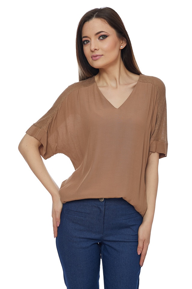 Bluza croi larg din, vascoza si spate in, maro, Maro