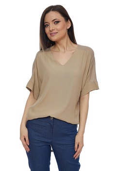 Bluza croi larg din, vascoza si spate in, bej, Bej Bluza croi larg din, vascoza si spate in, bej, Bej