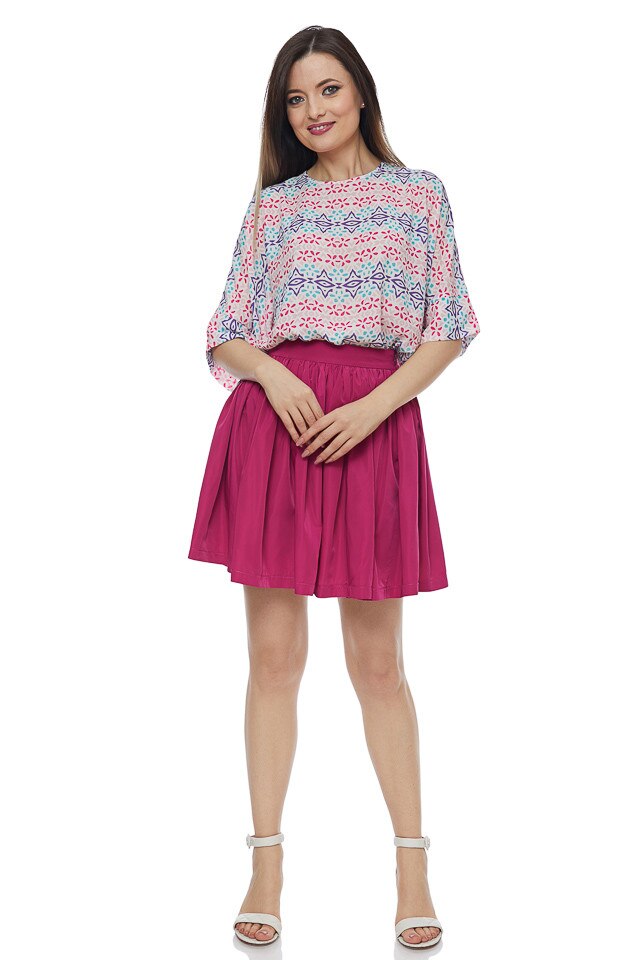 Bluza imprimeu croi larg ciclam, Ciclam/bej