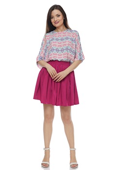 Bluza imprimeu croi larg ciclam, Ciclam/bej Bluza imprimeu croi larg ciclam, Ciclam/bej