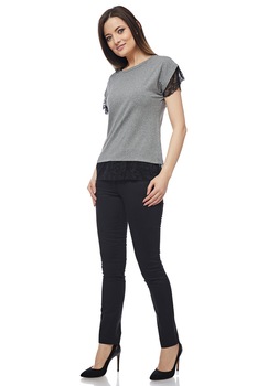 Bluza din jerse cu terminatii din dantela gri, Gri Bluza din jerse cu terminatii din dantela gri, Gri