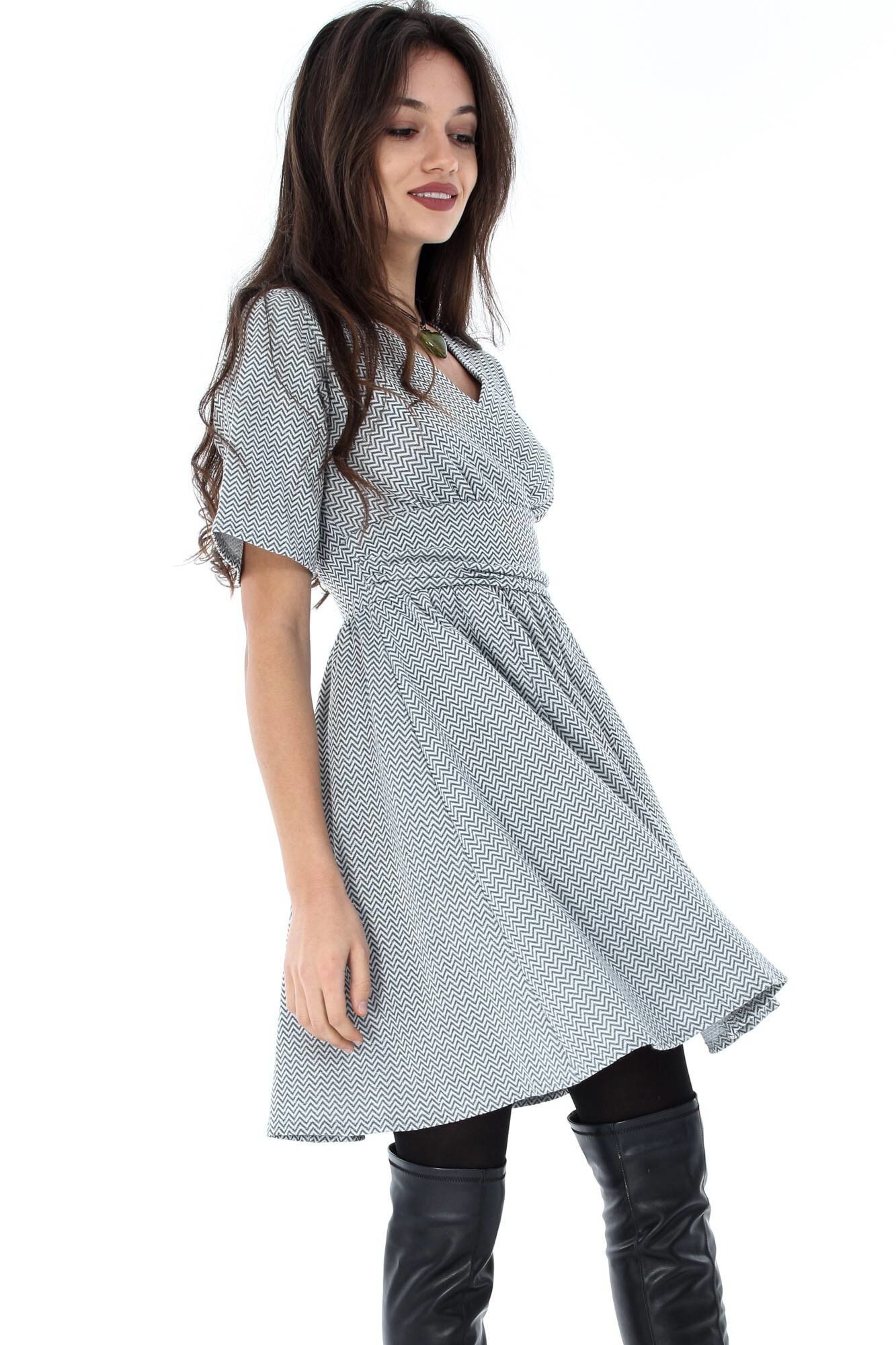 Rochie gri, ROH, cu imprimeu zig-zag, 44