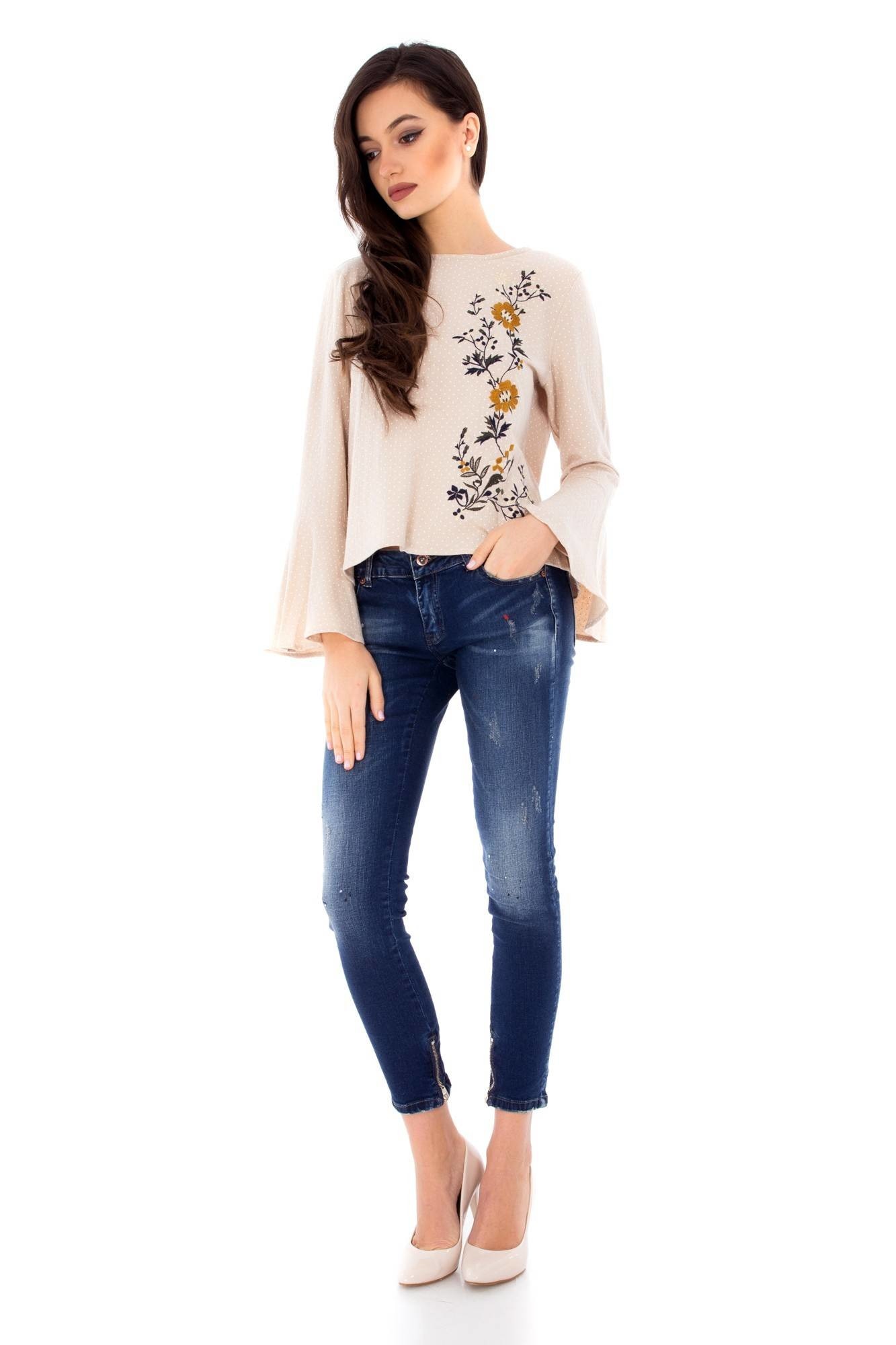 Bluza bej delicata, ROH, cu buline si broderie , S