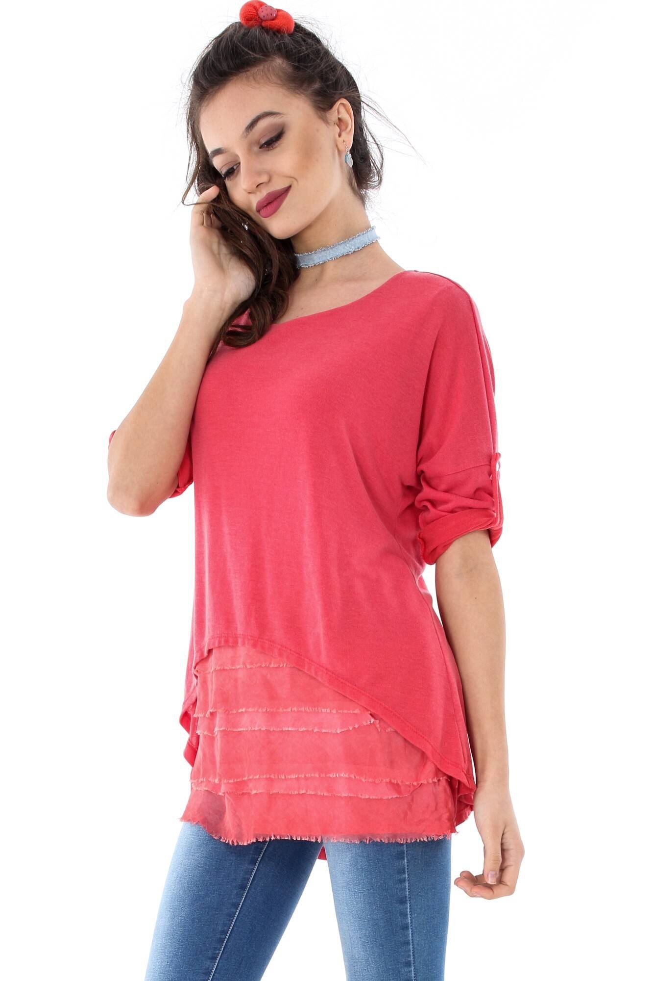 Bluza de dama corai, ROH, cu volane, M