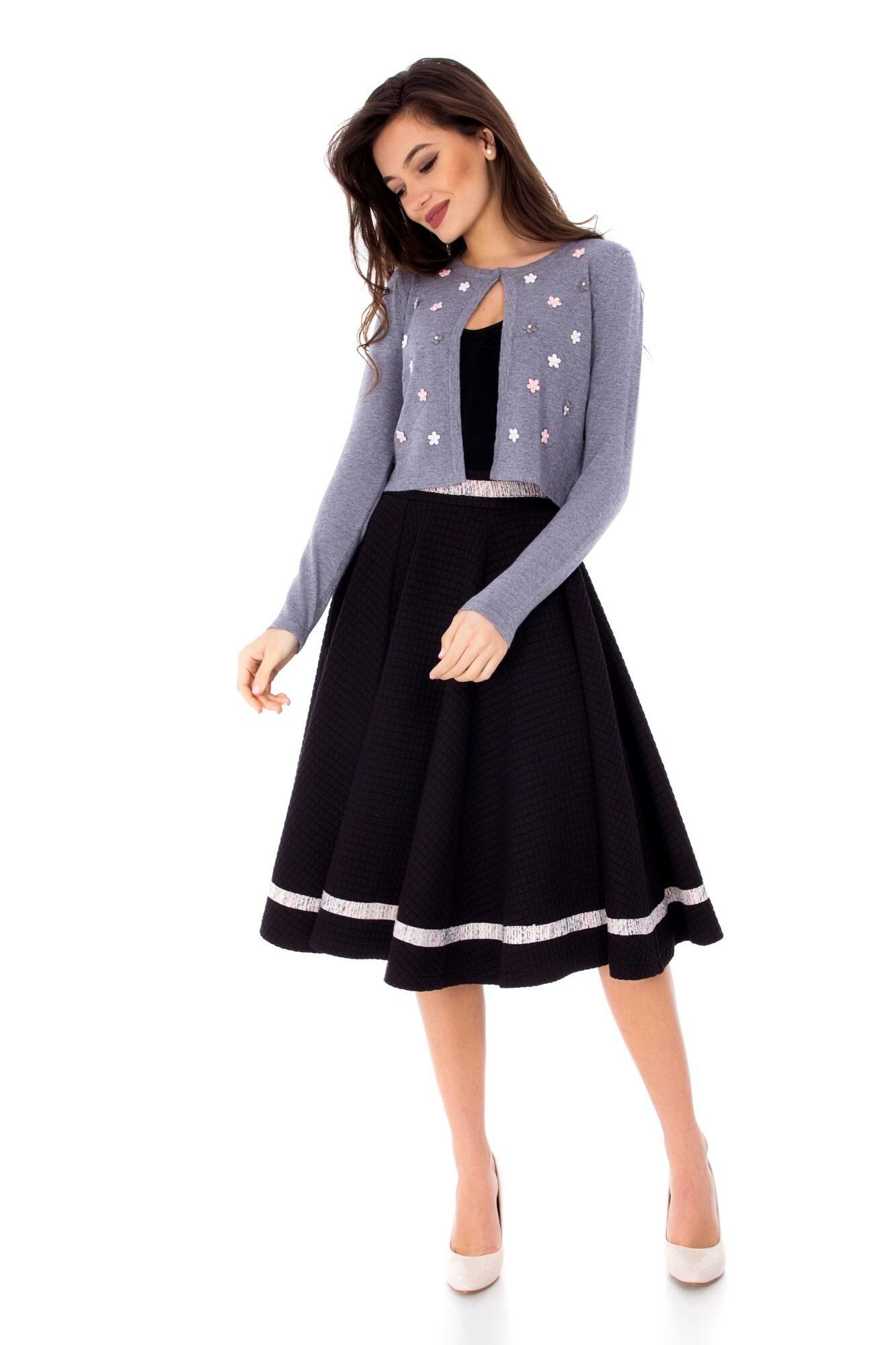 Pulover de dama gri delicat, ROH, cu floricele, M-L