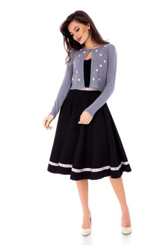 Pulover de dama gri delicat, ROH, cu floricele, M-L Pulover de dama gri delicat, ROH, cu floricele, M-L