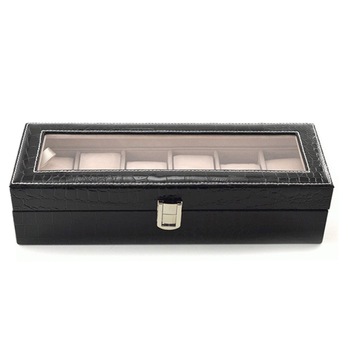 Cutie caseta eleganta depozitare cu compartimente pentru 6 ceasuri, imprimeu crocodil, negru Cutie caseta eleganta depozitare cu compartimente pentru 6 ceasuri, imprimeu crocodil, negru