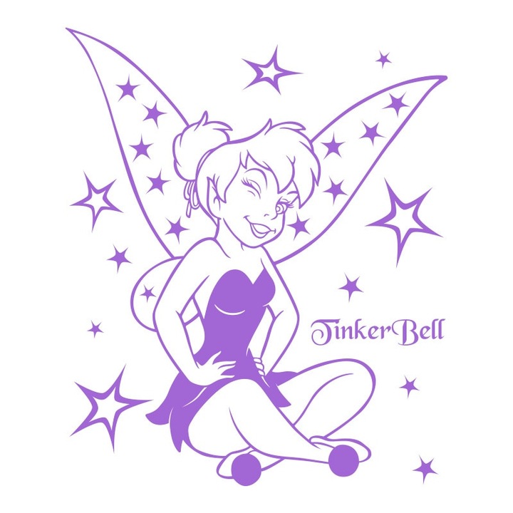 Sticker Decorativ - SMAER - Clopotica/ Tinker Bell - 90cm x 75cm - Violet