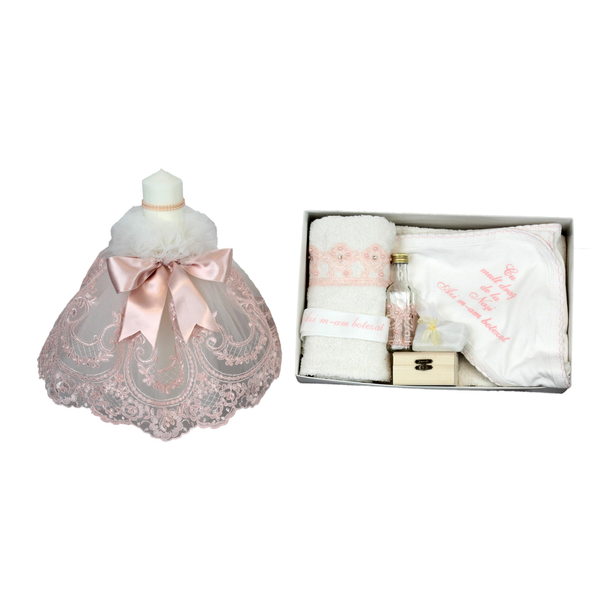 Set pentru botez fete, doua piese de culoare roz