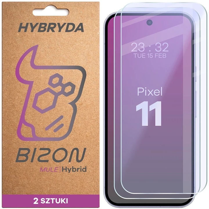 Set 2 folii sticla hibrid Bizon Hybrid Mule compatibile cu Google Pixel 11, Transparent