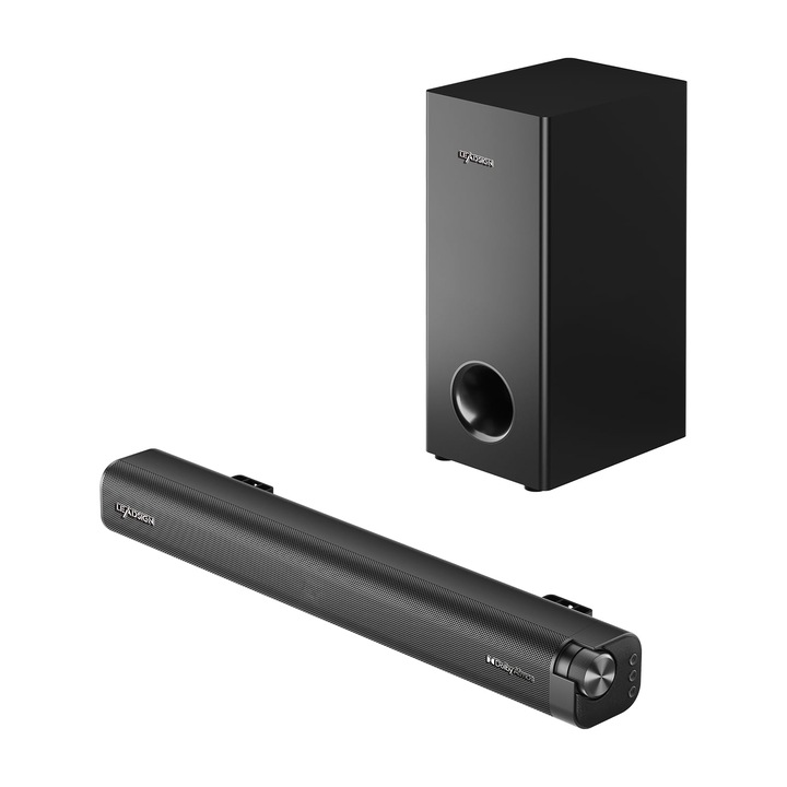 Soundbar Corenia QRE-5006128 2.1, 120 W total, subwoofer cablat 70 W, Dolby Atmos, HDMI eARC, Bluetooth, AUX, optic, USB, negru, 50 cm