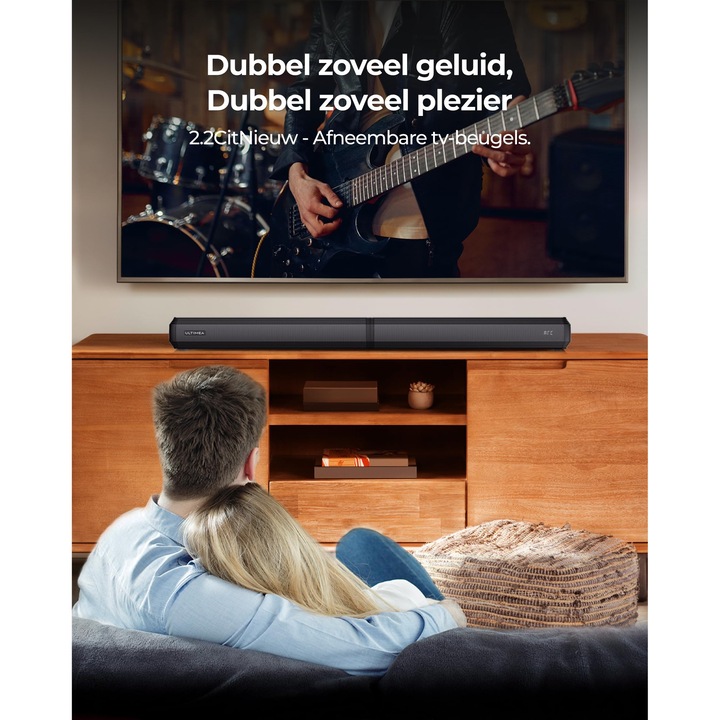 Soundbar 2.2 canale Corenia QRE-5006119, 100 W, Bluetooth 5.3, HDMI ARC/optica/AUX/USB, detasabil pentru montare pe perete, 81,1 cm, negru
