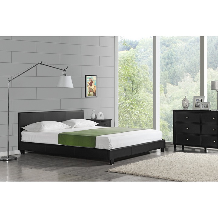 Съвременно двойно легло Corium® Barcelona, Еко кожа, 180 x 200 cm, Черен