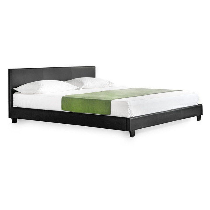 Модерно тапицирано легло Corium® Barcelona, Еко кожа, 180 x 200 cm, Черно
