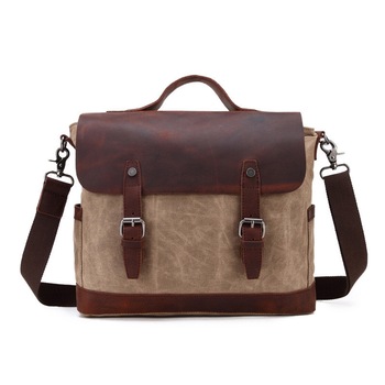 Geanta de umar barbateasca URBAN BAG Little Goteborg Khaki din piele naturala si material textil impermeabil pentru barbati Geanta de umar barbateasca URBAN BAG Little Goteborg Khaki din piele naturala si material textil impermeabil pentru barbati