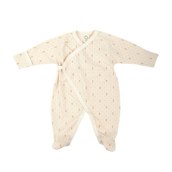 Salopeta pentru bebelusi din bumbac organic, ecru cu imprimeu, 68 cm