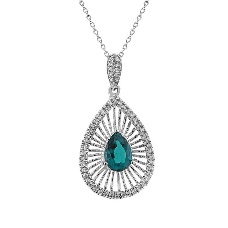 Pandantiv cu Lant Deruvo Aur 18k Diamante, Smarald, Ajustabil 40-45 P2451145CEMWN-W