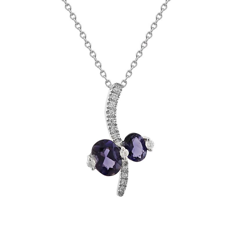 Pandantiv cu Lant Deruvo Aur 18k Diamante, Iolite, Ajustabil 40-45 P2471445IOWN-W