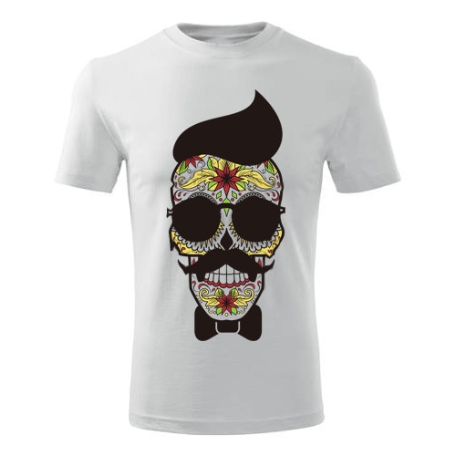 Tricou rock Mustache man barbati alb, S