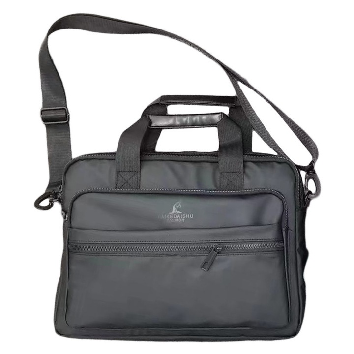 Geanta laptop TEKAN 14 inch, impermeabila, nailon Oxford 600D, neagra, curea de umar, 6 buzunare