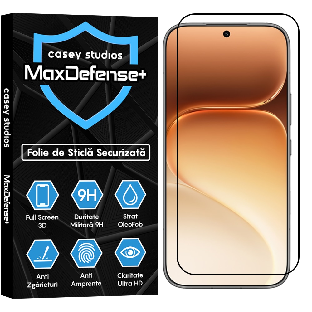 Folie Sticla CASEY STUDIOS™ compatibila cu Honor 600 / 600 Pro, Full Cover 3D, Full Glue, Duritate Militara, Ultra HD, Anti Zgarieturi, Anti Amprente, Anti Socuri, Sticla Securizata, Protectie Profesionala Ecran, MaxDefense+, Margini Negre