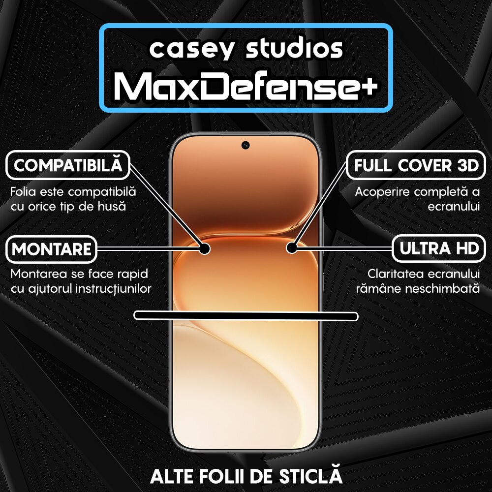 Folie Sticla CASEY STUDIOS™ compatibila cu Honor 600 / 600 Pro, Full Cover 3D, Full Glue, Duritate Militara, Ultra HD, Anti Zgarieturi, Anti Amprente, Anti Socuri, Sticla Securizata, Protectie Profesionala Ecran, MaxDefense+, Margini Negre