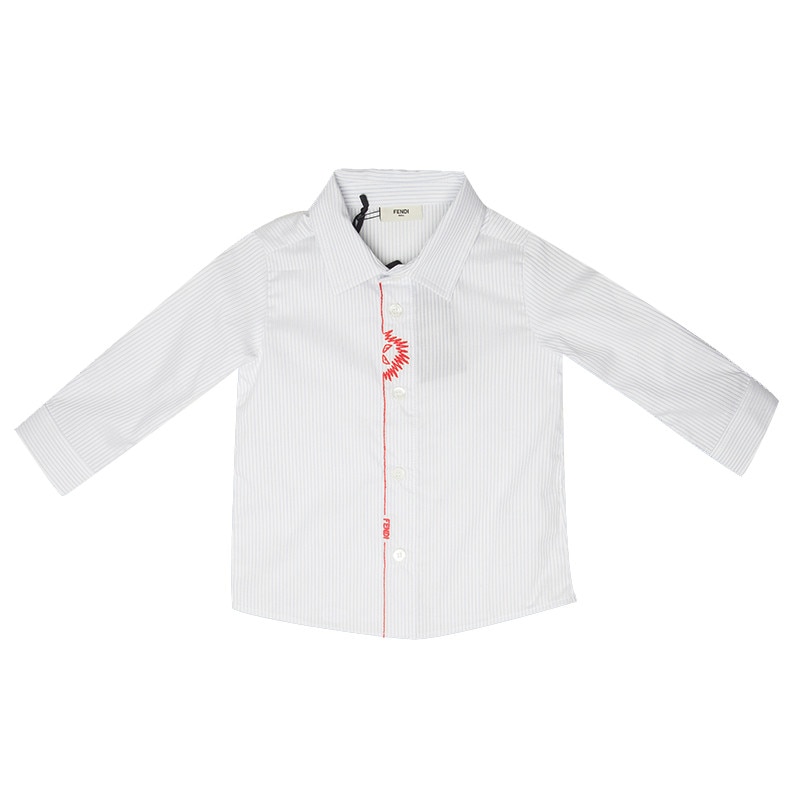 Camasa Fendi pentru baieti, maneca lunga, alba cu dungi bleu, 100% bumbac, 6 luni