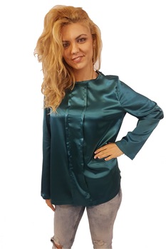 Bluza casual din satin, Adelina Teodora, Verde, S-M Bluza casual din satin, Adelina Teodora, Verde, S-M