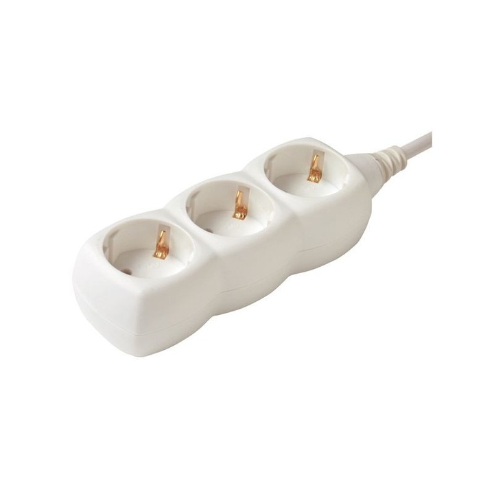 Удължител, 3 гнезда, 1,5 м, 3500W, IP20, бял, Home