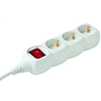 Cablu prelungitor, intrerupator, 3m lungime, 3 prize, alb, 250V, IP 20, Home Cablu prelungitor, intrerupator, 3m lungime, 3 prize, alb, 250V, IP 20, Home