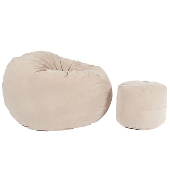 Set Fotoliu Puf pentru Copii (5-16 ani) Matusalem + Otoman - Beige (Gama Plush Diamond) umplut cu fulgi de burete memory mix® Set Fotoliu Puf pentru Copii (5-16 ani) Matusalem + Otoman - Beige (Gama Plush Diamond) umplut cu fulgi de burete memory mix®