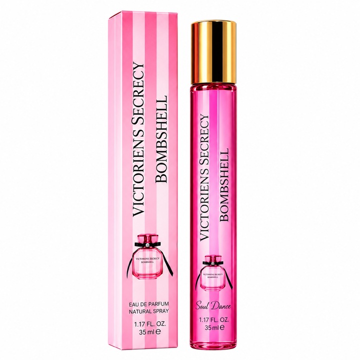 Parfum pentru femei Victoriens Secrecy Bombshell V.V. Love, Apa de Parfum, 35 ml, aroma fructata dulce florala, maracuja, grapefruit, ananas, mandarina, capsuni, bujor, orhidee vanilata, iasomie, mosc si note lemnoase