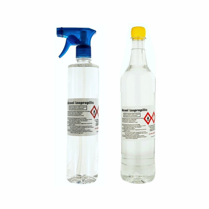 Pachet 1 l alcool izopropilic pur + 1 sticla (750 ml) alcool izopropilic pur (puritate 99.9% ) cu pulverizator