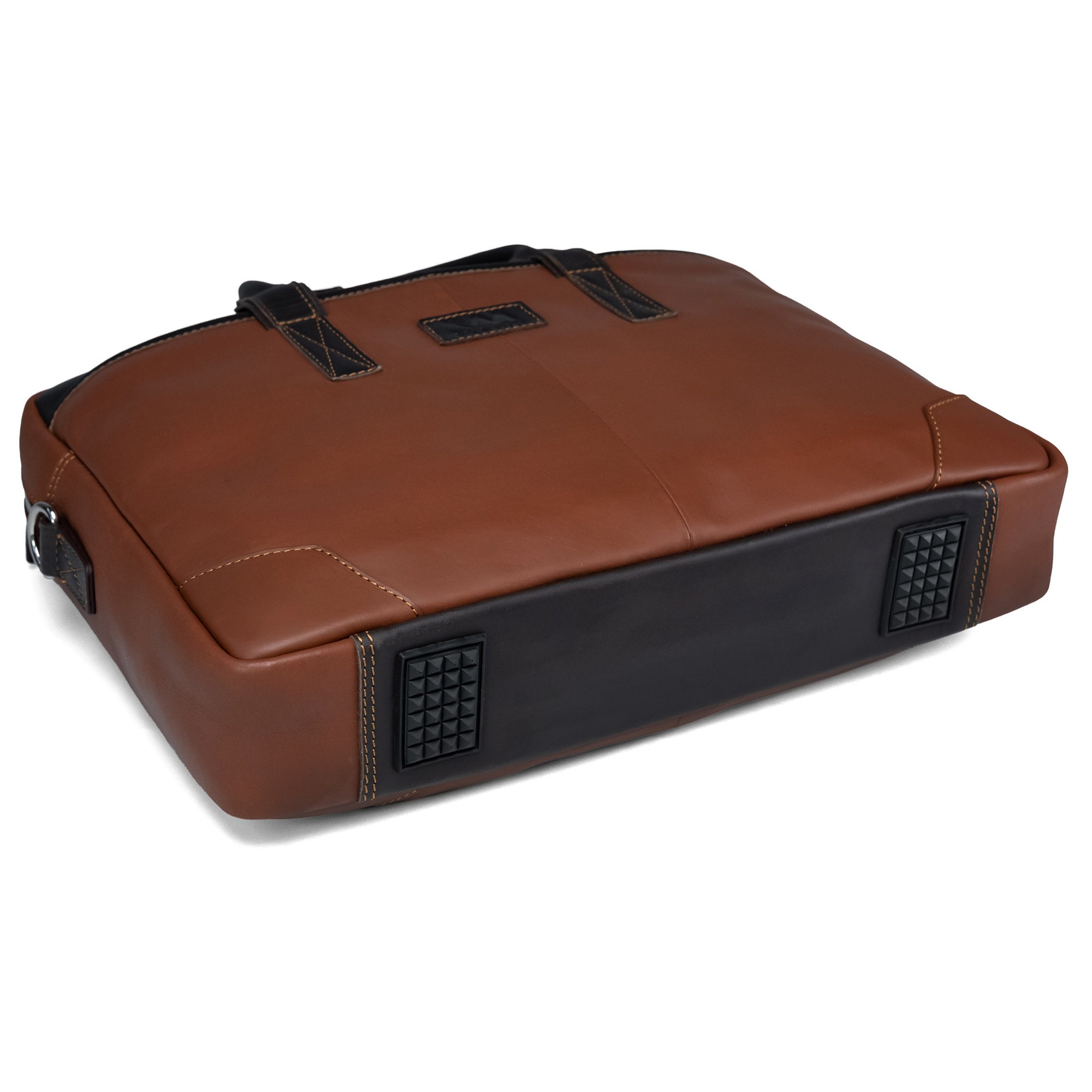Valmio, Geanta pentru laptop din piele naturala, curea de umar din piele, banda pentru troler, compartiment captusit pentru laptop, Denton 2.1, maro deschis/maro inchis, 38 × 27,5 × 7,5 cm