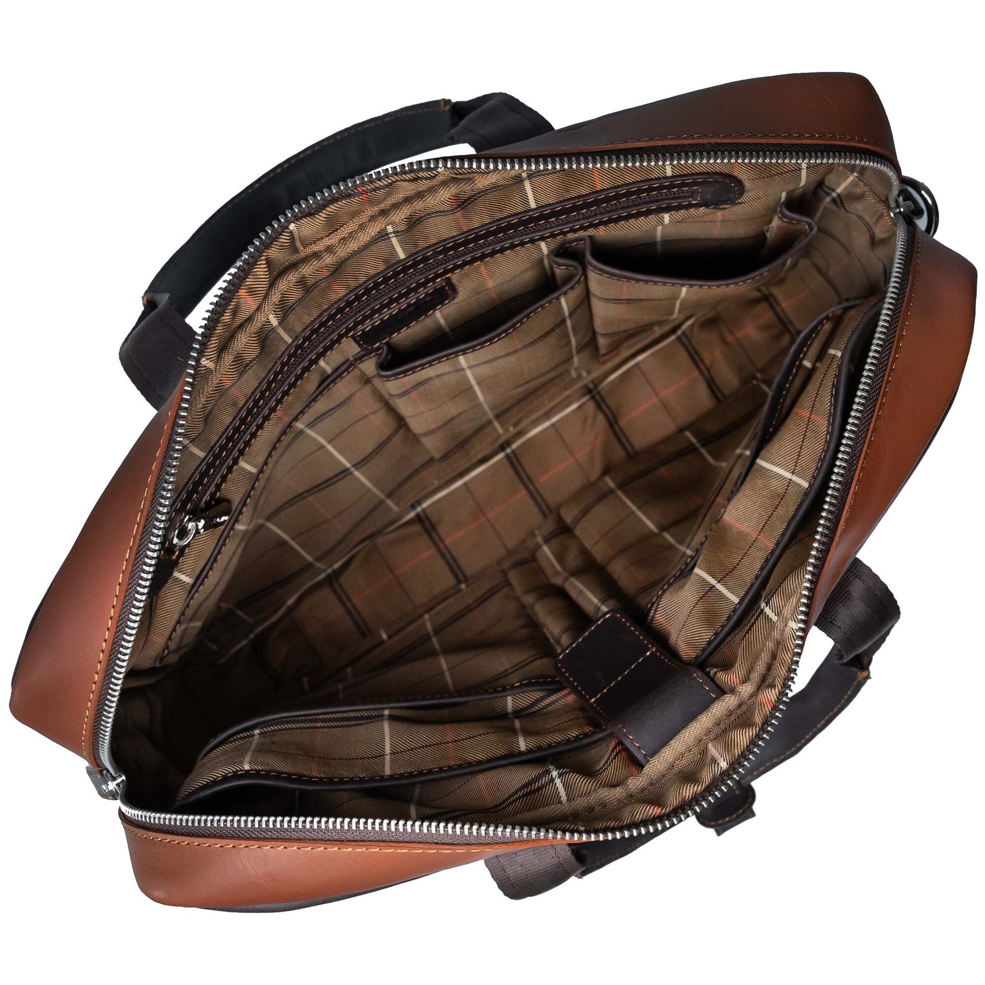 Valmio, Geanta pentru laptop din piele naturala, curea de umar din piele, banda pentru troler, compartiment captusit pentru laptop, Denton 2.1, maro deschis/maro inchis, 38 × 27,5 × 7,5 cm