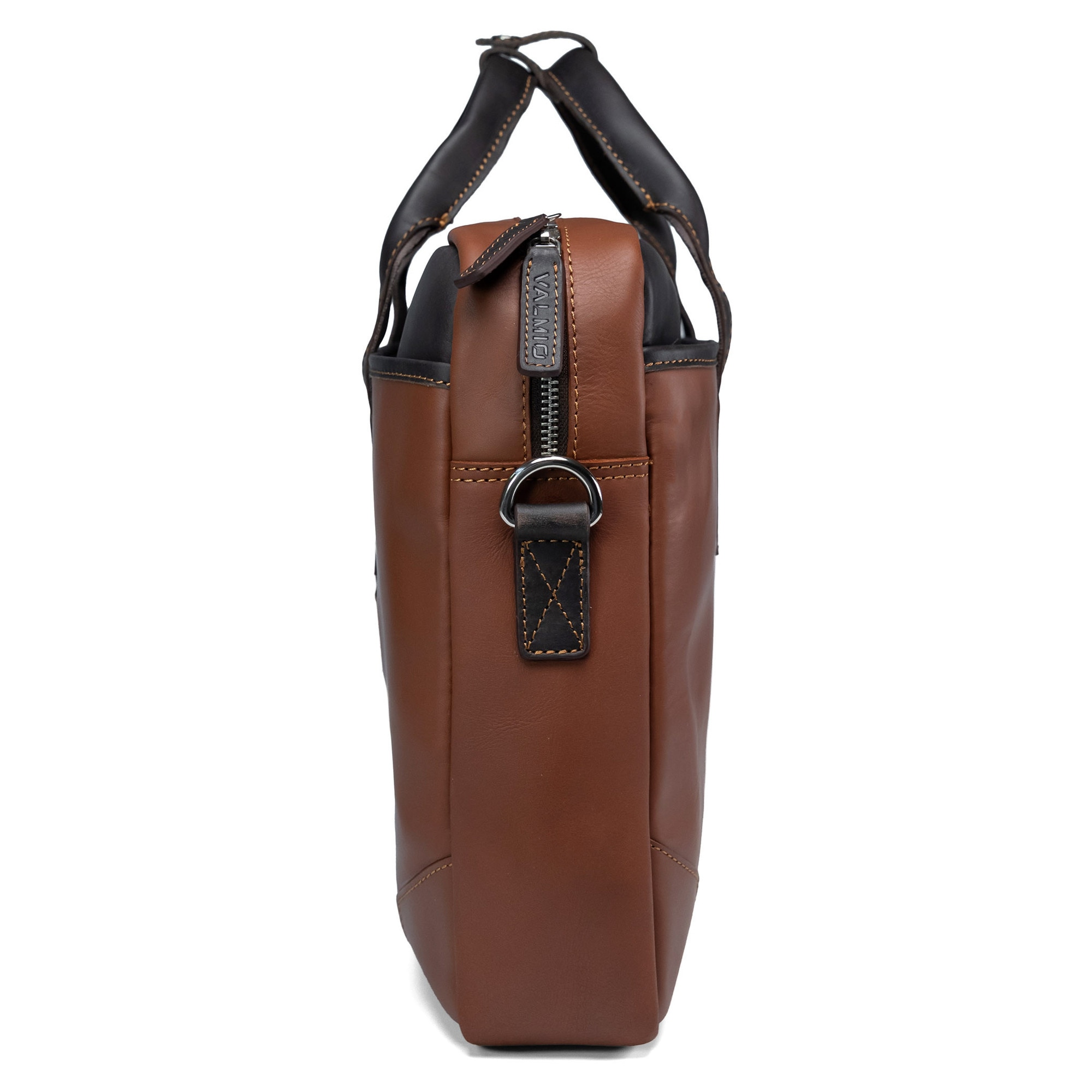 Valmio, Geanta pentru laptop din piele naturala, curea de umar din piele, banda pentru troler, compartiment captusit pentru laptop, Denton 2.1, maro deschis/maro inchis, 38 × 27,5 × 7,5 cm