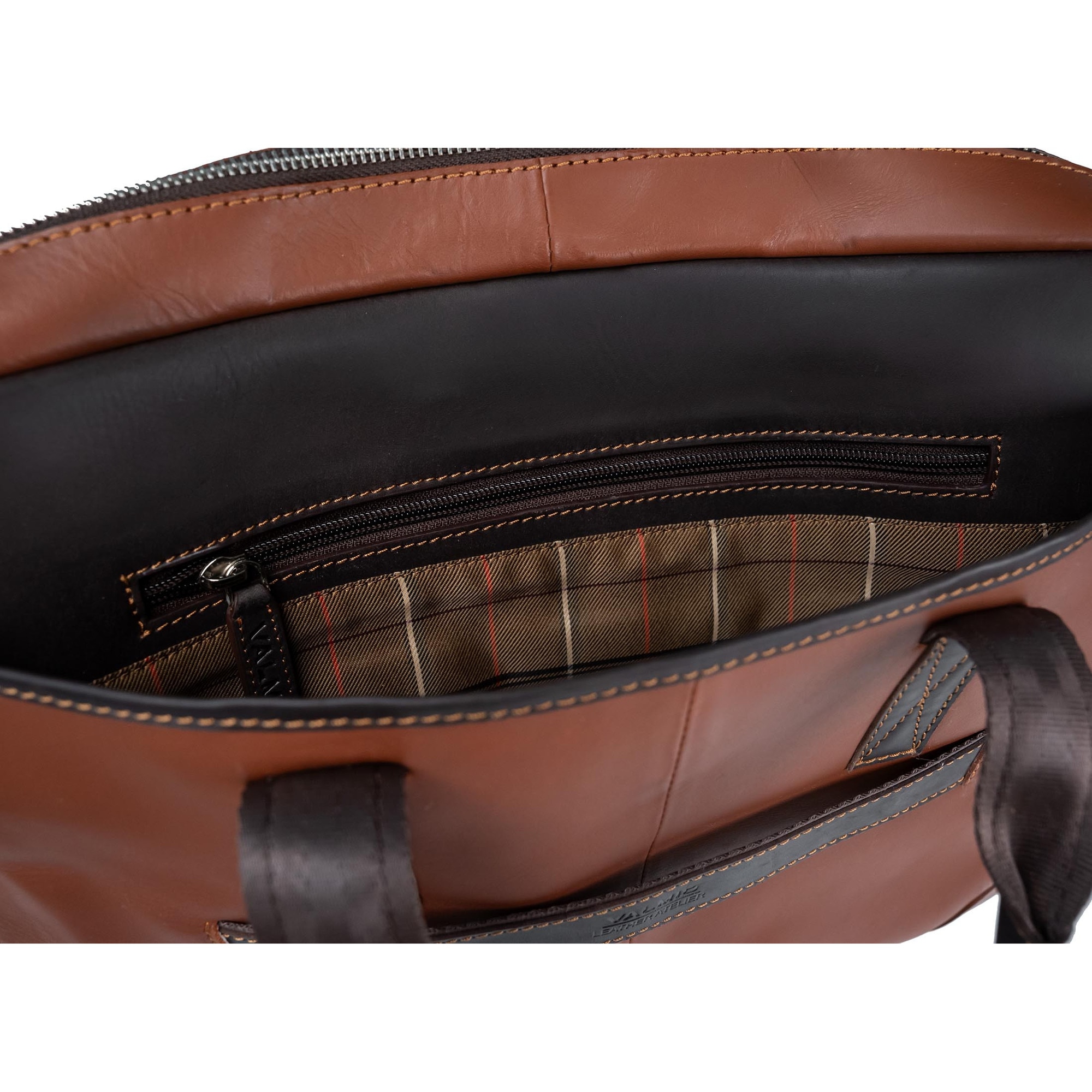 Valmio, Geanta pentru laptop din piele naturala, curea de umar din piele, banda pentru troler, compartiment captusit pentru laptop, Denton 2.1, maro deschis/maro inchis, 38 × 27,5 × 7,5 cm
