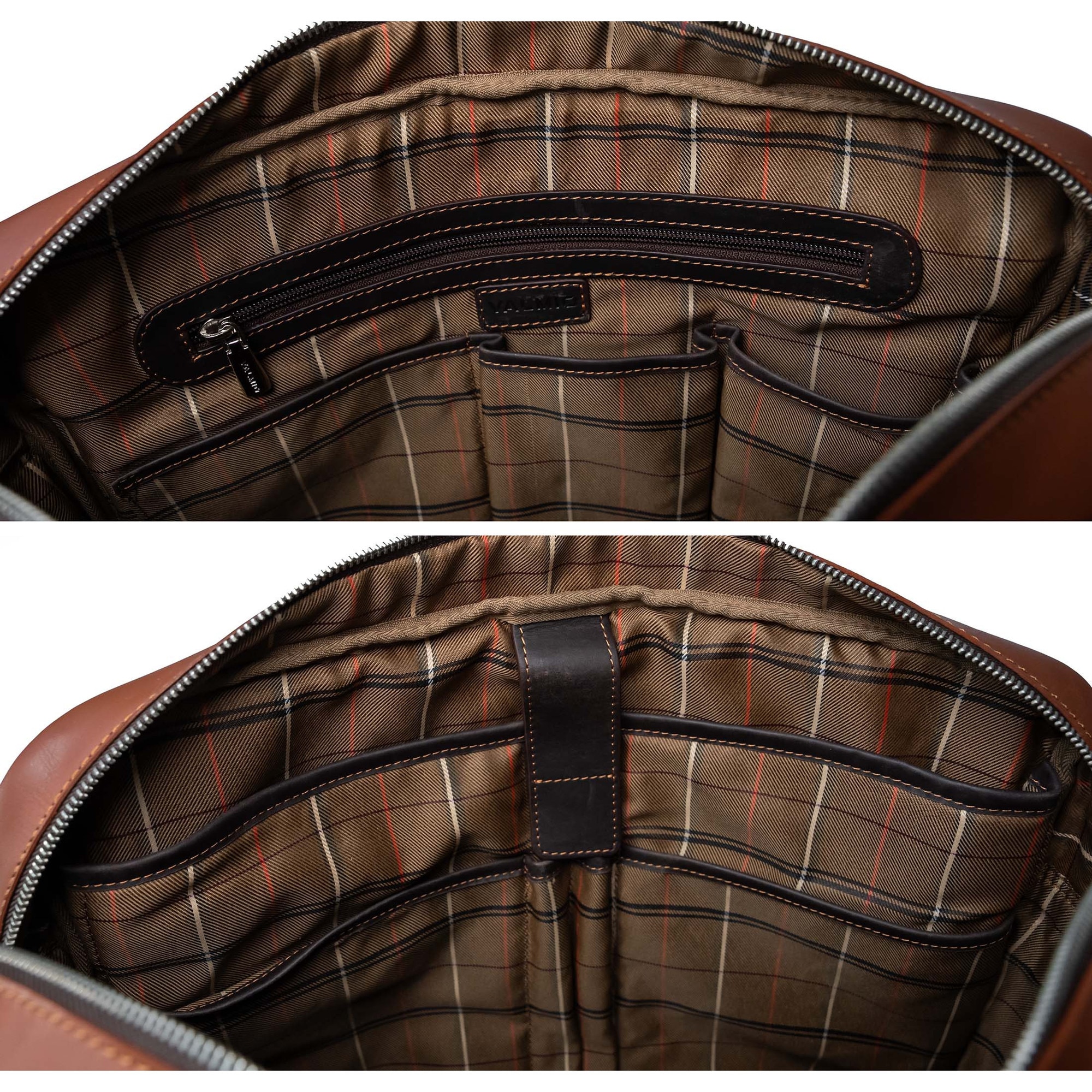 Valmio, Geanta pentru laptop din piele naturala, curea de umar din piele, banda pentru troler, compartiment captusit pentru laptop, Denton 2.1, maro deschis/maro inchis, 38 × 27,5 × 7,5 cm